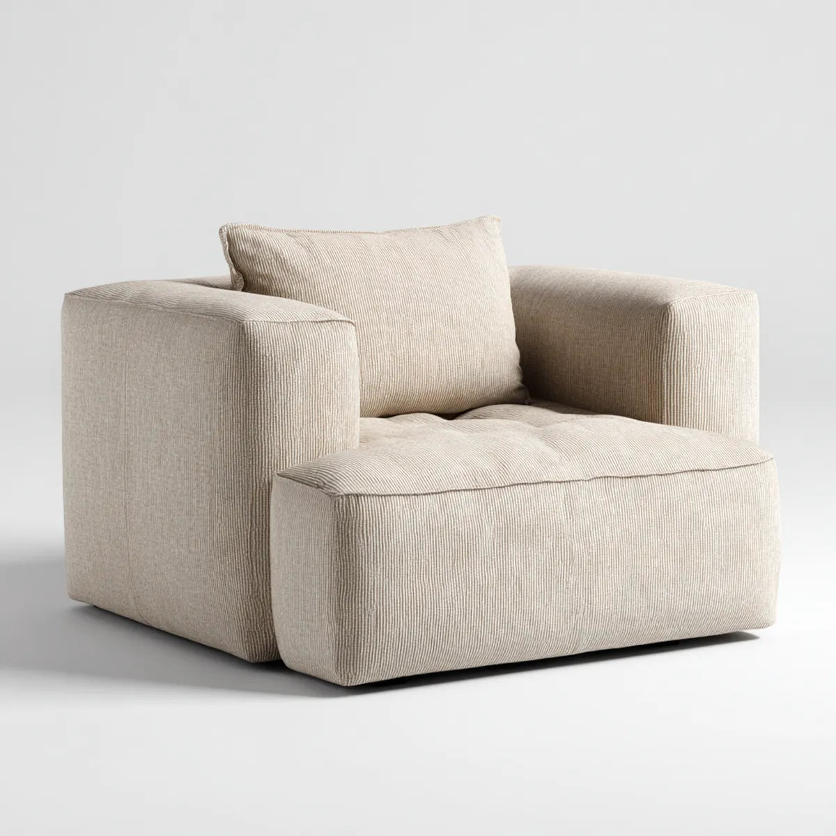 Poltrona da soggiorno beige in velluto a coste di poliestere forma quadrata 105 x 95 x 78 cm