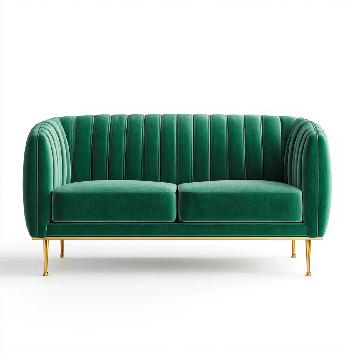 Divano 2 posti verde smeraldo in velluto di poliestere con gambe dorate 160 x 80 x 78 cm rettangolare