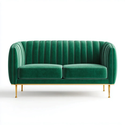 Divano 2 posti verde smeraldo in velluto di poliestere con gambe dorate 160 x 80 x 78 cm rettangolare