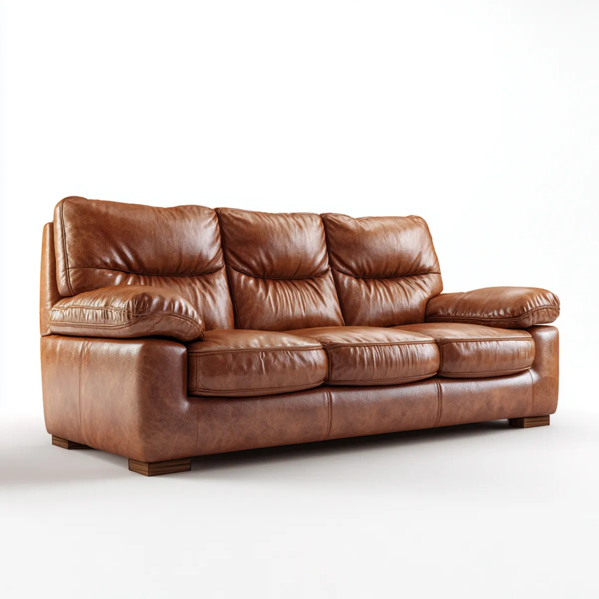 Divano 3 posti marrone cognac in poliuretano PU rettangolare 220 x 95 x 88 cm