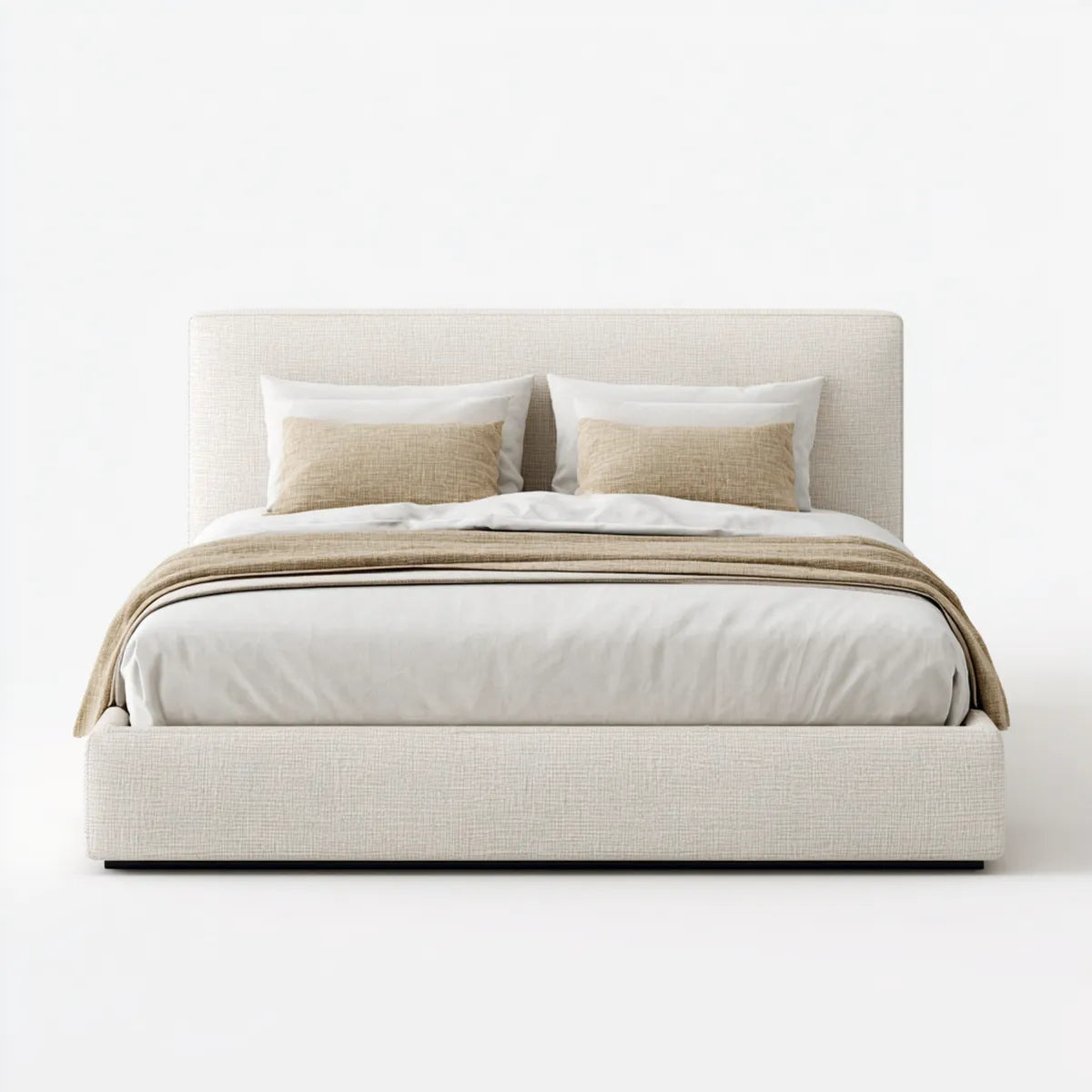 Letto matrimoniale imbottito beige 160 x 200 cm rivestimento in poliestere rettangolare