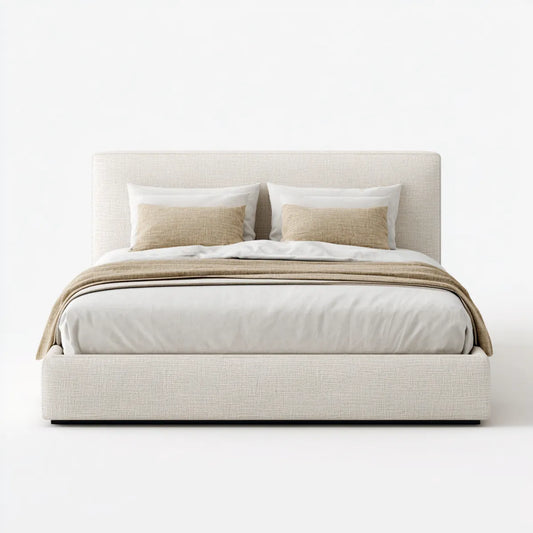 Letto matrimoniale imbottito beige 160 x 200 cm rivestimento in poliestere rettangolare
