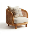Poltrona da soggiorno beige con struttura in legno massello e rattan intrecciato 75 x 78 x 80 cm