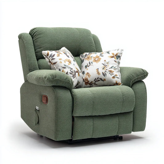 Poltrona reclinabile manuale verde salvia con 2 cuscini in poliestere sagomata 90 x 95 x 103 cm