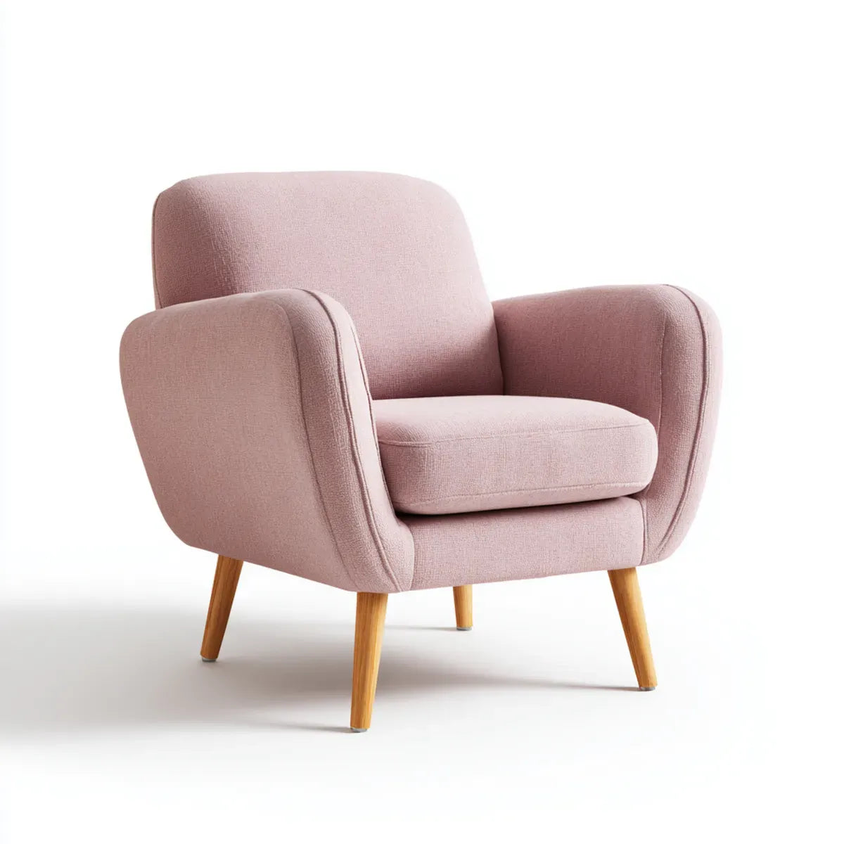 Poltrona da soggiorno rosa cipria in poliestere con gambe in legno massello forma arrotondata 80 x 78 x 85 cm