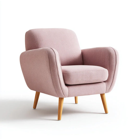 Poltrona da soggiorno rosa cipria in poliestere con gambe in legno massello forma arrotondata 80 x 78 x 85 cm