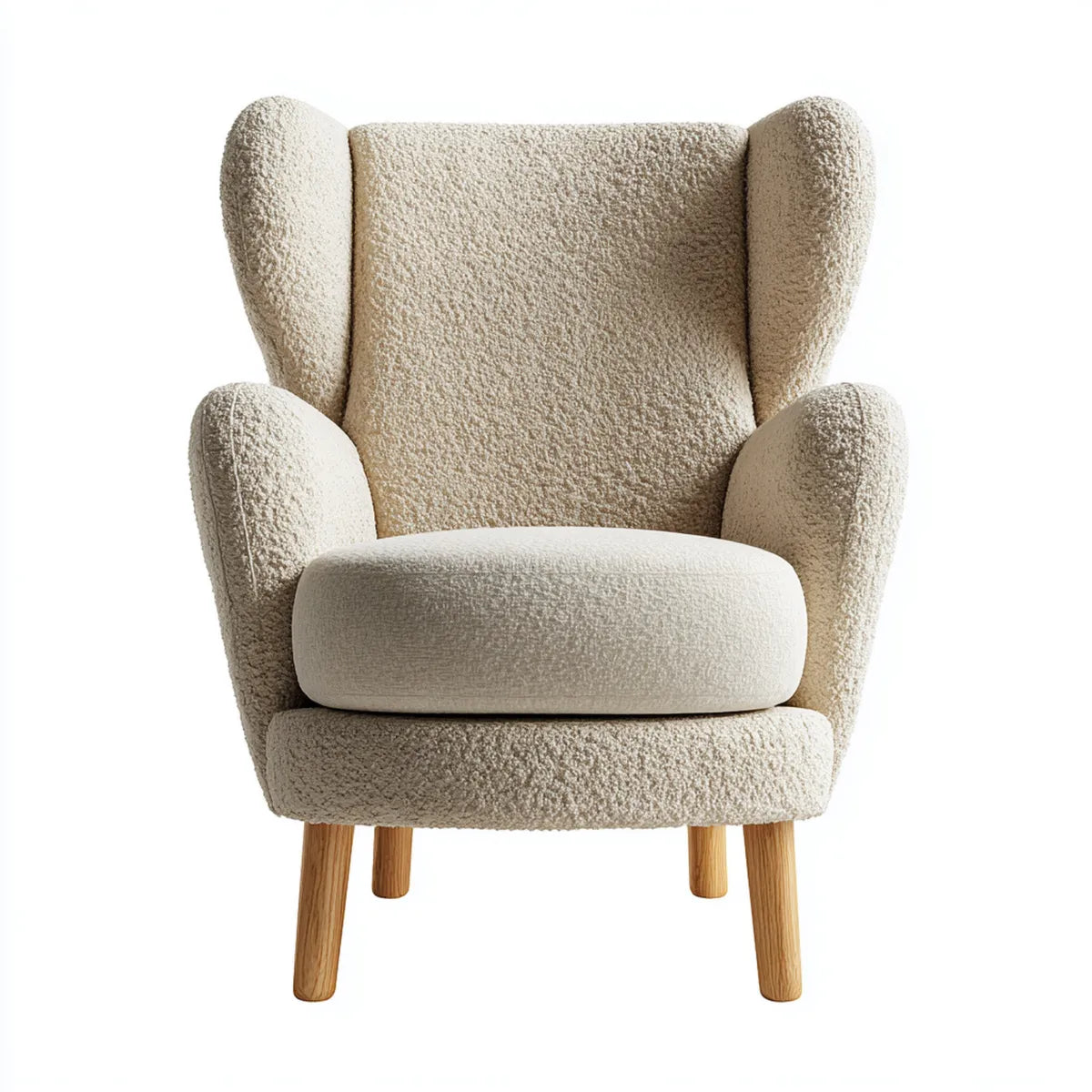 Poltrona bergère beige con schienale alto 80 x 85 x 105 cm in poliestere bouclé e legno massello