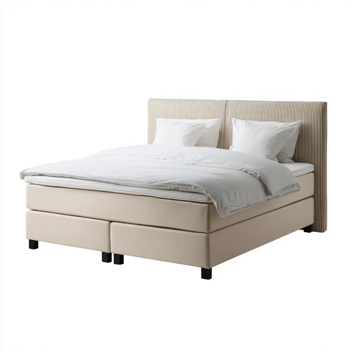 Letto matrimoniale boxspring beige 180 x 200 cm in poliestere con testiera rettangolare scanalata