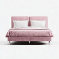 Letto matrimoniale rosa 160 x 200 cm rivestito in poliestere effetto velluto con testiera imbottita