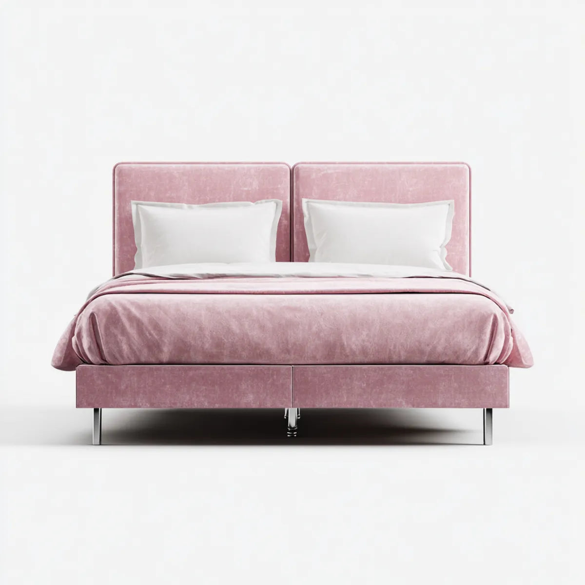 Letto matrimoniale rosa 160 x 200 cm rivestito in poliestere effetto velluto con testiera imbottita