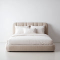 Letto matrimoniale imbottito beige 160 x 200 cm in poliestere con testiera arrotondata