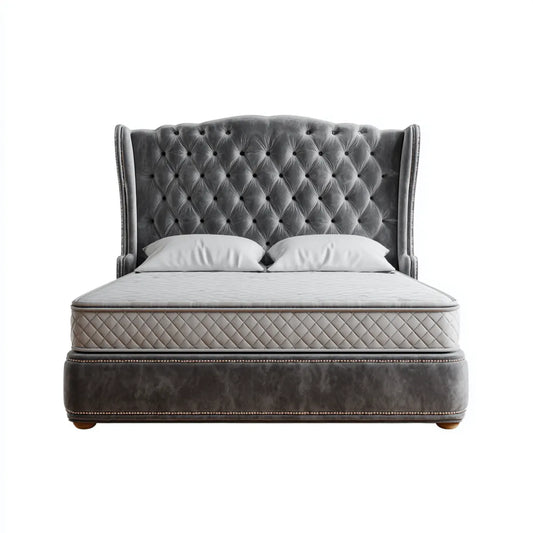 Letto matrimoniale imbottito grigio scuro 180 x 200 cm in velluto di poliestere con testiera capitonné alta