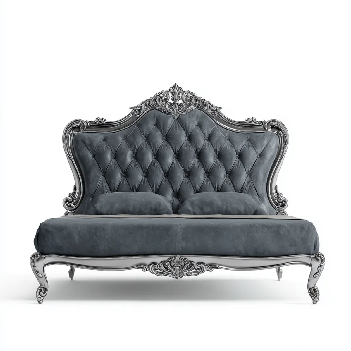 Letto matrimoniale imbottito grigio antracite 180 x 200 cm in velluto di poliestere con testiera sagomata