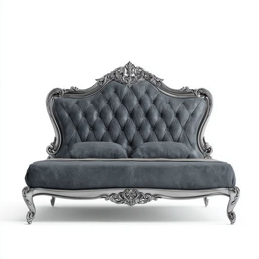 Letto matrimoniale imbottito grigio antracite 180 x 200 cm in velluto di poliestere con testiera sagomata