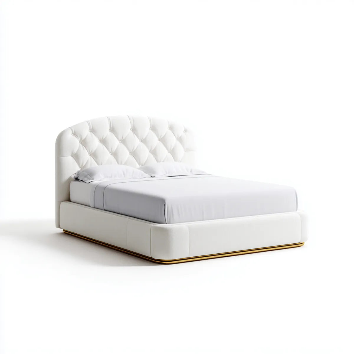 Letto matrimoniale imbottito bianco 160 x 200 cm in pelle sintetica PVC con testiera trapuntata arrotondata