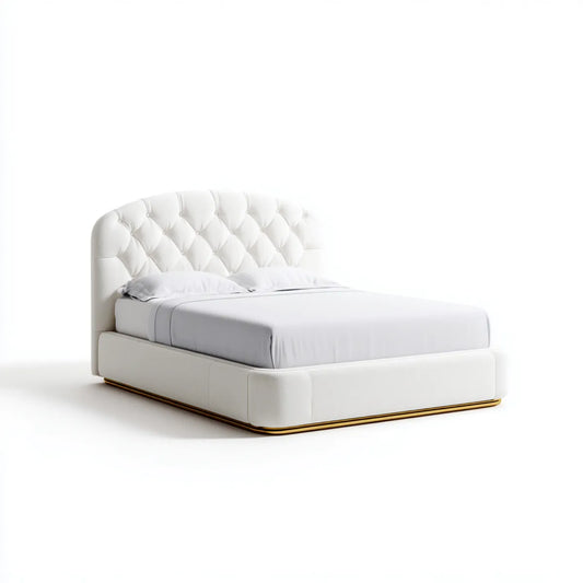 Letto matrimoniale imbottito bianco 160 x 200 cm in pelle sintetica PVC con testiera trapuntata arrotondata