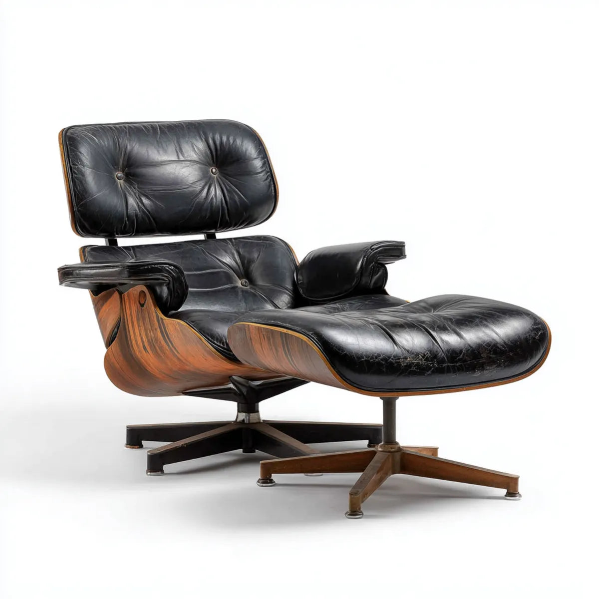 Poltrona lounge con poggiapiedi nero e noce in ecopelle PU e multistrato curvo 84 x 84 x 84 cm
