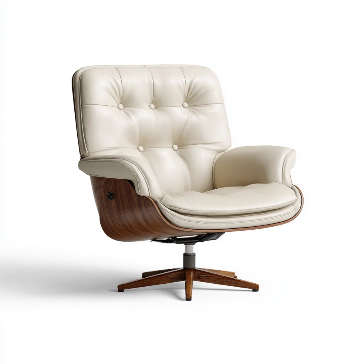 Poltrona reclinabile girevole bianca e noce in pelle PU con schienale alto 88 x 85 x 105 cm