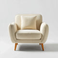 Poltrona da soggiorno imbottita beige in poliestere con gambe in faggio 82 x 78 x 88 cm forma arrotondata